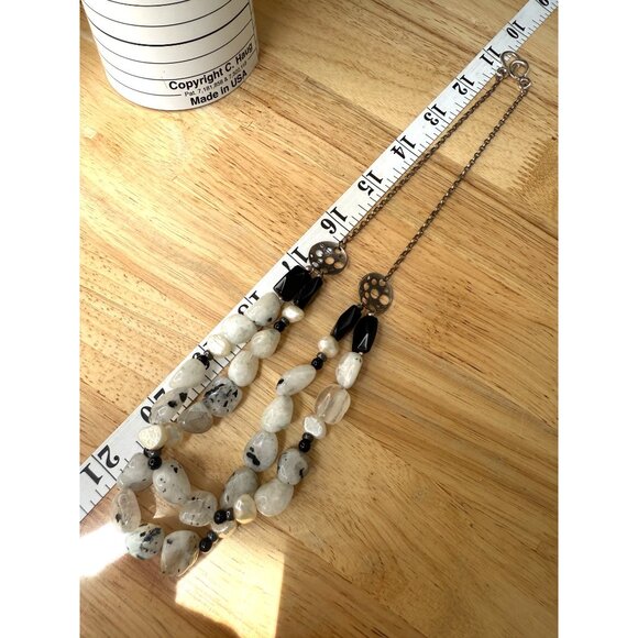 Handcrafted Multi-Strand Moonstone Pearl & Black Glass Necklace - Picture 10 of 10